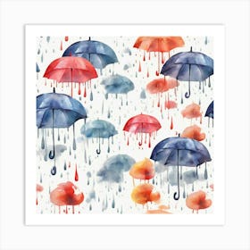 Umbrellas In The Rain Art Print