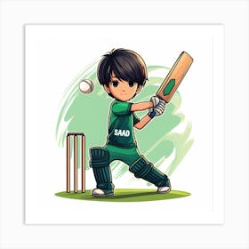 Cartoon Cricket Player 1 Art Print