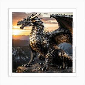 Majestic Earth Dragon In The Form Of A Powerful King Muscular Exuding Bravery Scales Exhibiting A Art Print