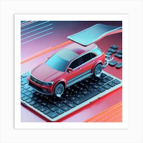 Red Volkswagen Car On Keyboard Art Print