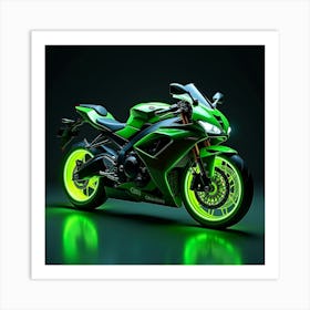 Super Bike With Neon Green Highlights And Glowing Wheel Rims 1 Art Print