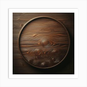 Round Wooden Plate On Wooden Background Art Print