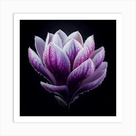 White Purple Magnolia Flower With Dew Drops Art Print