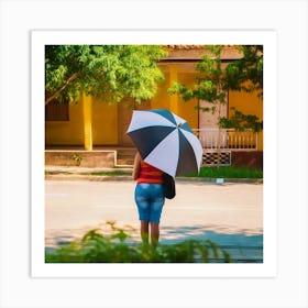 Waiting In The Shade Cuba Square Art Print