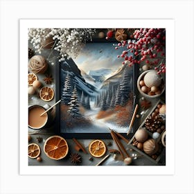 Beauty Of The Winter Season In A Single Scene, Trying Seasonal Elements And Color Palettes To Convey The Harmony Of Nature’S Cycles 1 Art Print