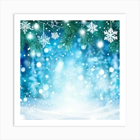 Abstract Winter Wonderland With A Closeup Of A Spruce Tree Branch Adorned With Snowflakes In The For (7) Art Print