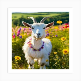 Goat In A Field Of Flowers Art Print