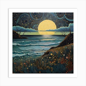 Moonlight Over The Ocean 2 Art Print