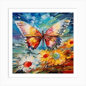 Butterfly And Daisies 1 Art Print