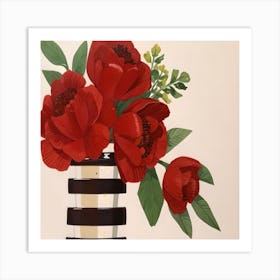 Red Peonies In A Vase 1 Art Print