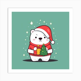 Polar Bear With Christmas Tree Art Print