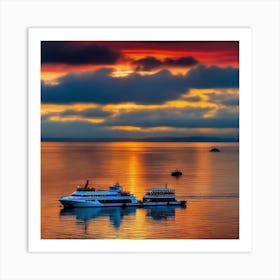 Sunset At Seattle Harbor 3 Art Print