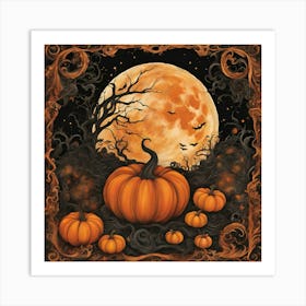 Moon And Pumpkin Pic Art Print