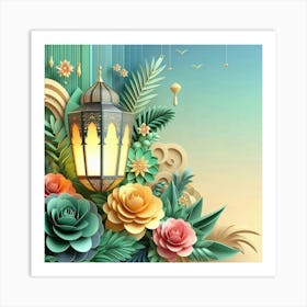 Islamic Lantern With Flowers Art Print