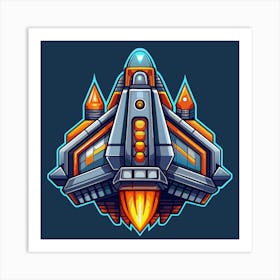 Futuristic Spaceship With Orange And Blue Colors Art Print