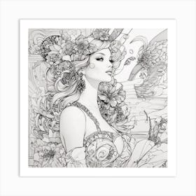 Lady With Flowers Art Print