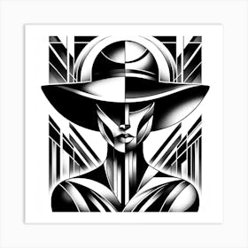 Abstract Monochrome Woman In a Hat Art Print