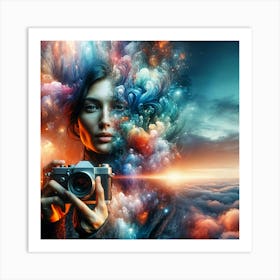 Psychedelic Girl With Camera Art Print