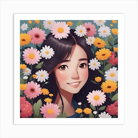 Asian Girl With Flowers Art Print