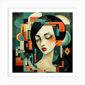 Cubism Shapes Asian Woman 03 Art Print