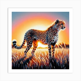 Cheetah At Sunset Art Print