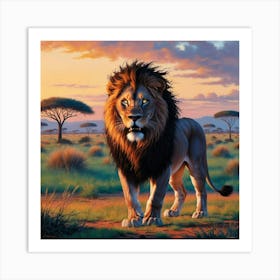 Lion In The Savannah Poster