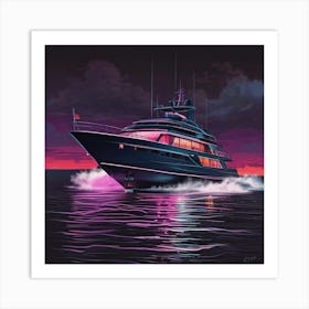 Yacht At Night 3 Art Print