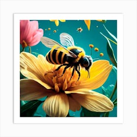 Bee On Flower Art Print