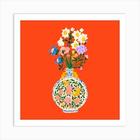 Peachy Flower Bouquet Square Art Print