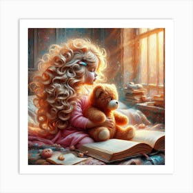 Little Girl With Teddy Bear 15 Art Print