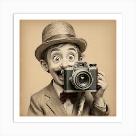 Vintage Boy With Camera Art Print