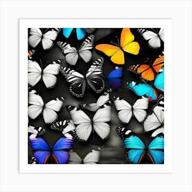 Many Butterflies On A Black Background Art Print