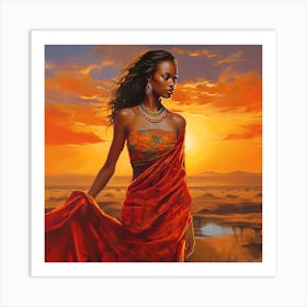 African Woman In Red Sari Art Print