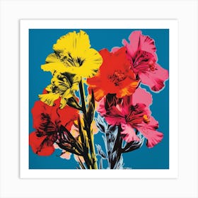 Andy Warhol Style Pop Art Flowers Larkspur 4 Square Art Print