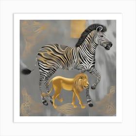 Zebra And Lion Art Print