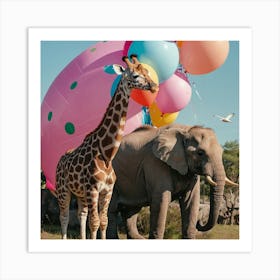 Giraffes And Balloons Art Print