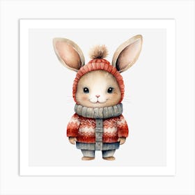 Cute Bunny In Winter Clothes Art Print