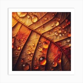 Autumn Leaf With Water Droplets 1 Art Print