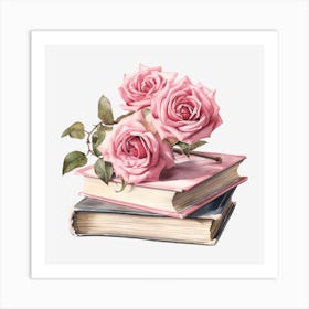 Roses On Books Art Print