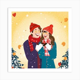 Happy Couple In Winter Art Print