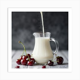 Milk Pouring Into Jug With Cherries Art Print