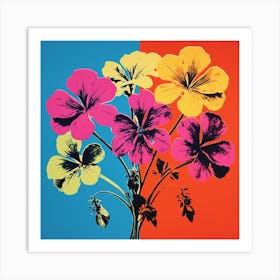 Andy Warhol Style Pop Art Flowers Geranium 3 Square Art Print