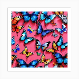 Butterflies On A Pink Background Art Print