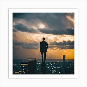 Silhouette Of A Businessman Art Print