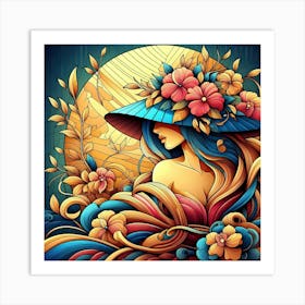 Chinese Woman With Flowers 1 Art Print