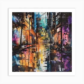 City In The Rain Art Print