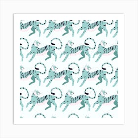 Light Blue Tiger Pattern Square Art Print