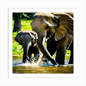 Elephants In The Water Art Print