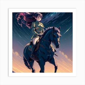 Anime Girl On Horseback Art Print