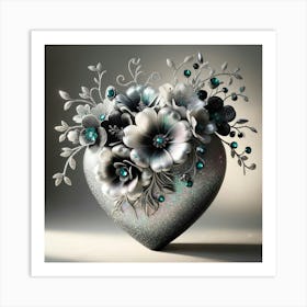 Heart Of Silver with Flowers 1 Art Print